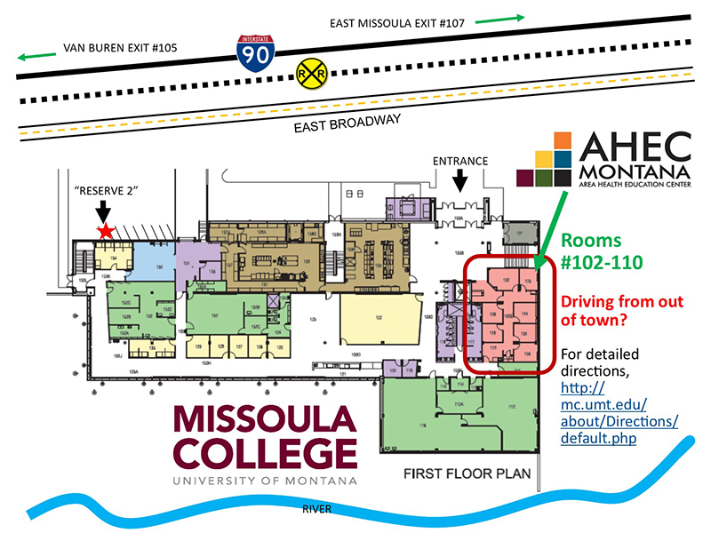 map of missoula college with ahec office higlighted