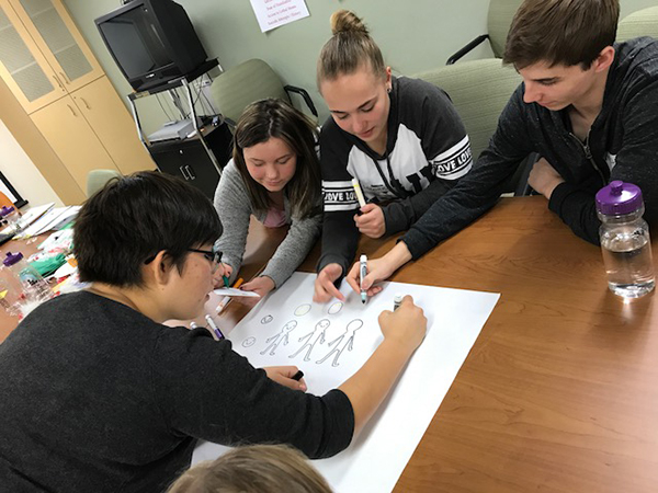 group working on a poster together